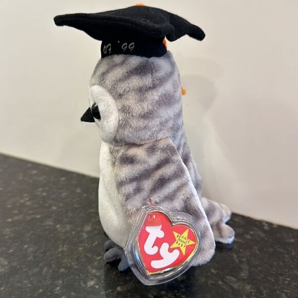 TY Beanie Baby Wiser The Snow Owl Graduate w/ Graduation Cap Class of 1999 - Picture 3 of 10